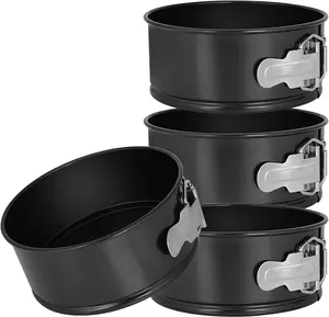 4 spring-type baking trays measuring 6 inches each. These trays are suitable for making cheesecakes. The bottom part is detachable and are suitable for cake molds used in the baking kitchen (black)