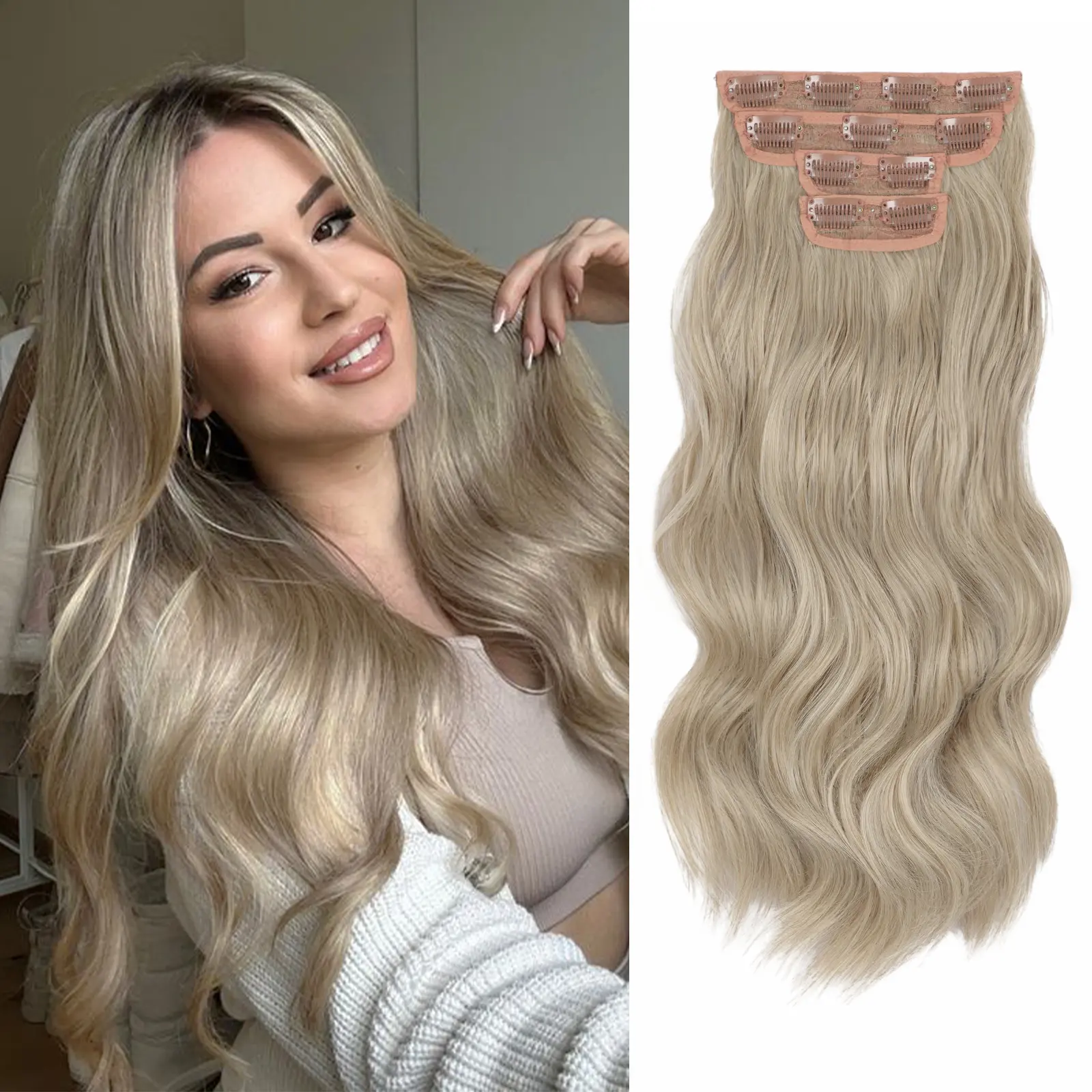 GEEOE Clip in Hair Extensions for Women, Long Wavy Premium Synthetic Hair, Soft Fashion Accessories for Instant Length, Ideal for Daily Use & Parties, Hair Extensions Clip In