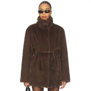 LPA Maria Faux Fur Coat in Chocolate Brown