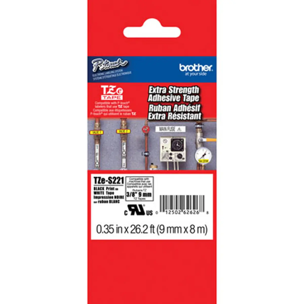 Brother TZe-S221 TZ Series Label Tape, 0.35x26.2' Black On White, Extra Strength Adhesive for Office Labeling Needs