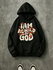 I Am A Child Of God Bubble Graffiti Letter Hoodie, 270G Brushed Fleece Crown Cross Vintage Christian Front Print Black Hooded Sweatshirt, Y2K Faith Streetwear Pullover For Men Women