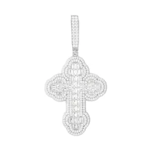 【#P498】Iced Out Cross Pendant  S925 Sterling Silver Synthetic Moissanite Pendant Necklace Cross Pendant Fashion Suitable for Men and Women Hip Hop Rap Jewelry Gift