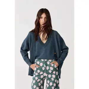Aspen Lurex Cardigan - Teal, Long Sleeve, Fitted, Buttons & Patch Pockets, Winter Knitwear, Style KN-1715, Casual & Shimmering