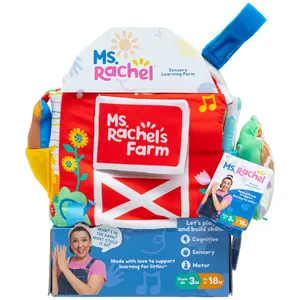 Ms. Rachel Sensory Learning Farm, Foldable Soft Baby Book with Plush Cow, Baby Mirror, Infant Educational Toys for Babies Ages 3 Months to 18 Months Activities Play Teether Flaps