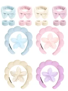 5pcs ladies soft plush bow headband-elastic hair band with cute bow, very suitable for washing face and makeup, there are a variety of soft colors to choose from hairpins