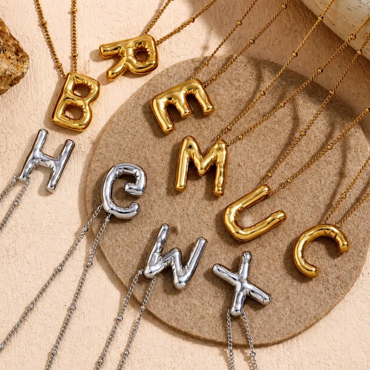 Bubble Letter Gold Initial Necklace, 18K Plated Stainless Steel 3D Alphabet Pendant, Personalized Custom Charm Jewelry, Thoughtful Birthday Gift for Women, Mom & Girlfriend