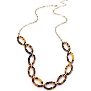 Long Necklaces for Women Acrylic Tortoise Link Necklace Leopard Print Metal Oval Resin Chain Link Acetate Collar Necklace