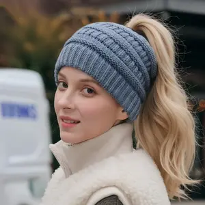 Ponytail Beanie - Chic and Comfortable Cable Knit Hat, Suitable for Autumn and Winter, Adjustable High Ponytail Opening, Perfect for Thanksgiving and Christmas Holiday Seasons, Black Friday Inspired Gift Knitted Ski Beanie Plush Winter Beanie warm win Lig