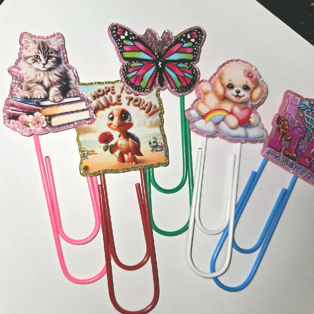 Large paperclip bookmarks with acrylic flatback