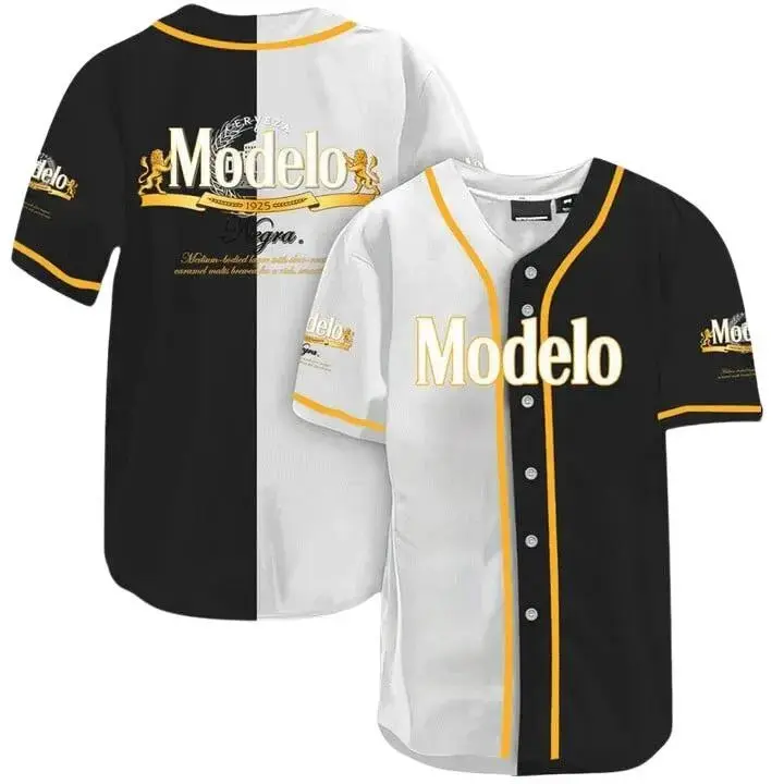 Unisex Modelo Baseball Jersey – Classic Button-Down, Breathable & Stylish Sportswear for Beer Lovers, Teams & Casual Streetwear