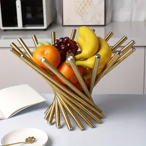 1pc Luxury Creative Golden Stainless Steel Fruit Basket, Decorative Storage Bowl For Party Tea Table Hotel Decoration, Table Organizers