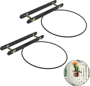 Hanging Flower Pots Holder Deck Railing  Container Holder for Round Pot Planters (8") Hanging Bucket Flower Pot Holder for Patio Balcony Outdoor  2 Pack