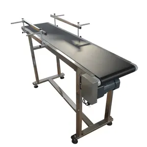 YOKOMA PVC Belt Conveyor 59" X 11.8" 110V Stainless Steel Packaging Machine with Double Guardrail Adjustable Automatic Speed