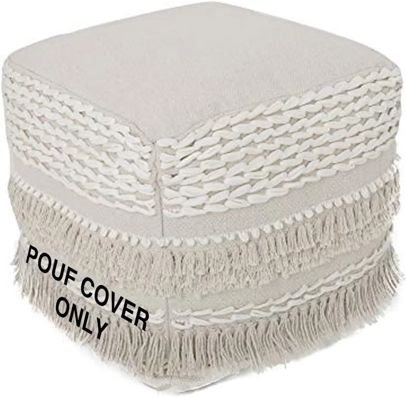 · REDEARTH · UNSTUFFED Pouf Ottoman Cover Boho Textured Storage Cube Poof, Farmhouse Accent Pouffe Footrest for Living Room, Bedroom, Nursery, kidsroom, Nook; 100% Cotton