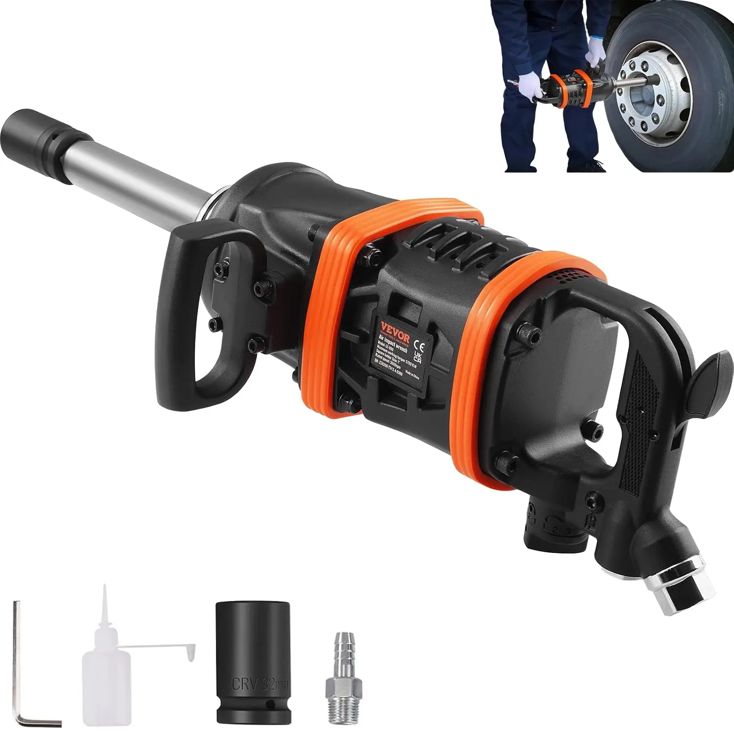 VEVOR 1In Pneumatic Air Impact Wrench, 5175 ft-lbs Reverse Torque Output, 8in Aluminum Enlarged Anvil, for Heavy Duty Machinery, Heavy Trucks