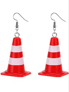 Traffic Cone Warning Sign Dangle Earrings, Creative Fun Jewelry Gift for Men Women, Unisex Fashion Earrings, Versatile Earrings