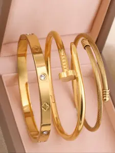 Stainless Steel Flower Zirconia Women's Bracelet Set, Elegant Jewelry for Daily Wear, Durable & Stylish Accessory, Elegant Minimalist Bangle