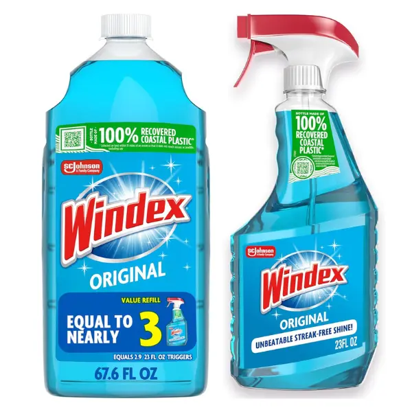Windex Original Glass & Window Cleaner Spray Kit - 23 oz Bottle + 67.6 oz Refill, Streak-Free, Removes Dirt, Smudges & Fingerprints for Glass Tabletops, Windows, Mirrors