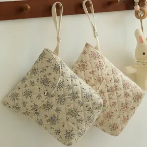 New Portable Diaper Bag, Baby Bear Design, Floral Quilted Fashion Handbag, Outdoor Stroller Hanging Bag, Diaper Storage Pouch, Multifunctional Diaper Bag
