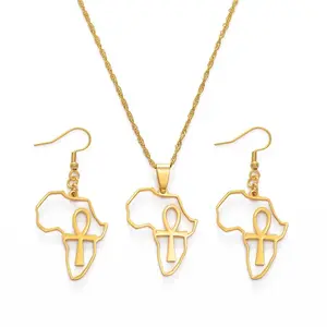 Ankh African Map Pendant Necklace Set