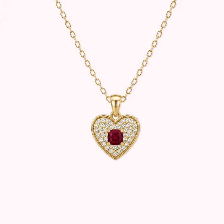 14K Solid Gold Natural Diamonds and Ruby Stone Necklace