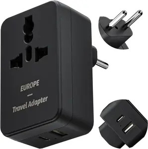 European Travel Plug Adapter, International Power Plug with Type C, Universal Outlet, American Outlet and USB Ports for US to Most of Europe universal  adapter