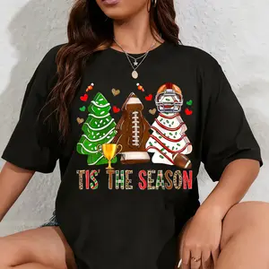 100% Cotton Tis The Season American Football Christmas Tree Cakes Debbie T-Shirt