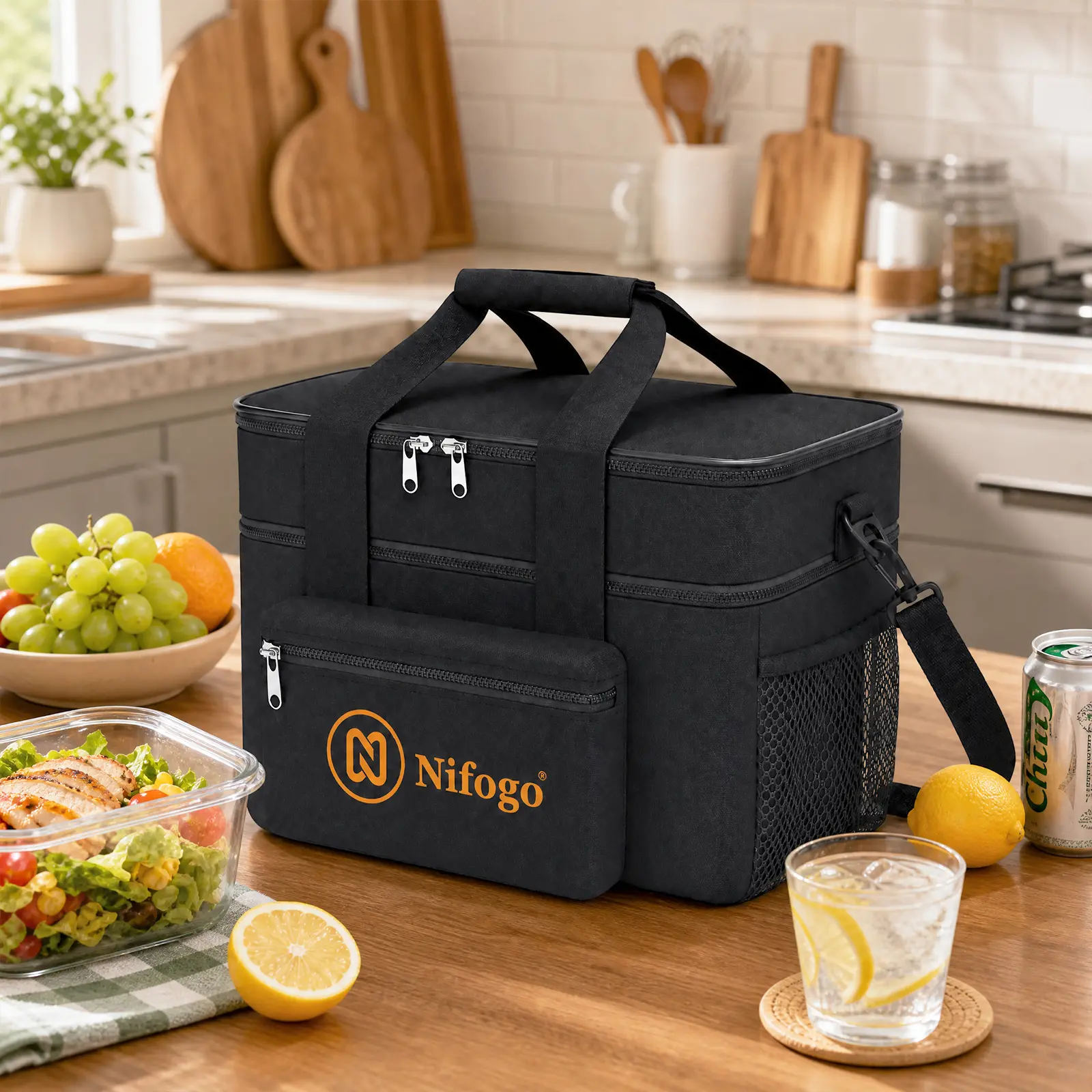 Nifogo 15L Insulated Lunch Bag, Large Expandable Multifunctional Tote for Adults, Waterproof & Leakproof for Work-Camping, Lunch Bags, Zipper