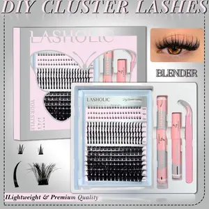 Full Volume DIY Cluster Eyelash Kit 3 styles mixed 160D Spike and Bottom Clustere Perfect for Beginner Wispy Lash Extension Manga Clusters