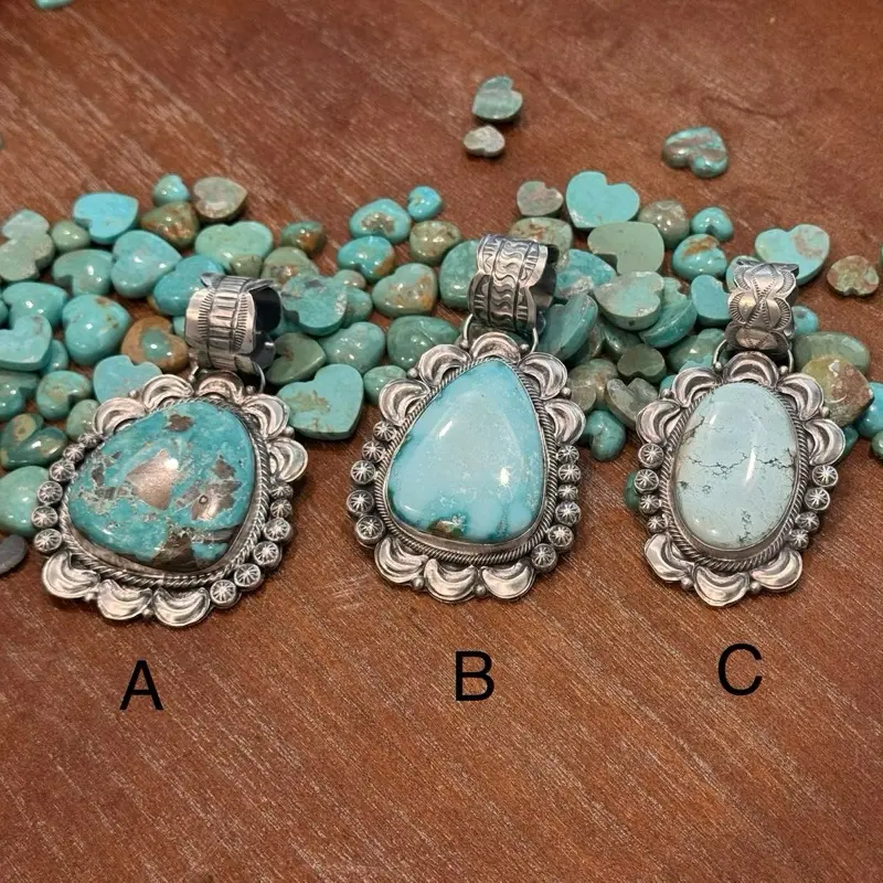Tia Long Navajo Sterling Silver Turquoise Pendant