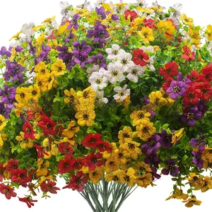 Artificial Flowers (14 Pcs/set), Realistic Fake Plants for Home Garden Porch Window Box Courtyard Seasonal Decorations Spring Summer, Artificial Flowers for Outside