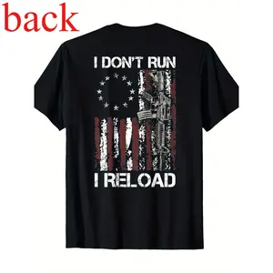 [100% Cotton] 100% Cotton American Flag Patriots T-Shirt - 'I Don't Run I Reload Gun' Design, Short Sleeve, Round Neck, Machine Washable  Golf Gift T-Shirt For Men and Women