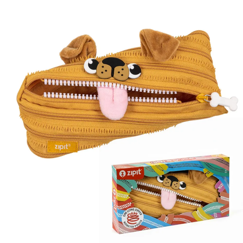 ZIPIT Dog Pouch for Kids - Playful Dog Design, Roomy Pencil Case, Gift Box Included