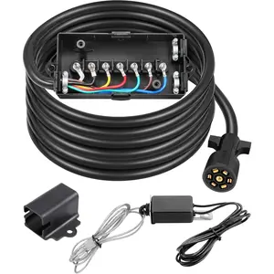 7 Way Trailer Wiring Harness Kit 8ft Trailer Cord 12V Breakaway Switch and Plug Holder Trailer Connector Cable Wiring Harness with 7 Gang Junction Box Waterproof