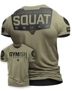 094. Squat Squad Rubber Back Design Funny Workout Gym T-Shirt for Men