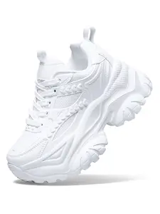 Women's Casual Sneakers, Thick Sole 5cm Heel Lift Goingouttop Breathable Mesh Patchwork Design, Sizes 35-42, Ideal for Daily Wear