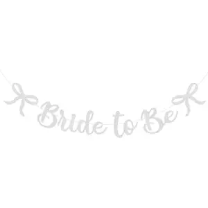 Bride to Be Banner, White Bride to Be with Bow Glitter Bachelorette Bridal Party Banner BRIDE TO BE Sign for White Bachelorette Bridal Shower Wedding Engagement Hen Party Decorations