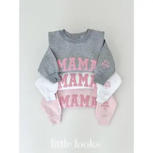 Pink Puff Mama Sweatshirt with Kids Names | Puff Letters | Embossed Lettering | Gift for Mom | Pink Mama Sweater