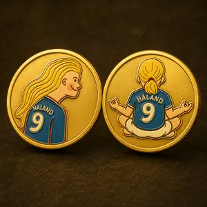 Erling Haaland Zen Celebration Challenge Coin, 2-Sided Gold Football Collectible Pocket Token, Cute Soccer Fan Gift for Men, Ball Marker