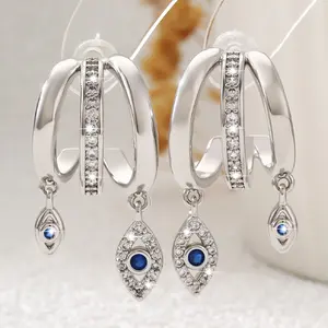 Female New Devil's Eye Micro-Inlaid Zirconia Stud Earrings Set - Hot-Selling Stainless Steel Cuban Link Necklace, Gradient Diamond Bead Rosary, Gold-Plated Small Hoop Earrings