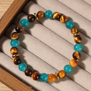 1 pc Arpurraina money-attracting bracelet with green aventurine and tiger’s eye — blue friendship bracelet, beaded jewelry, protective bracelet, encouragement gift, fashionable artificial bracelet for today, color‑blocked crystal beaded bracelet