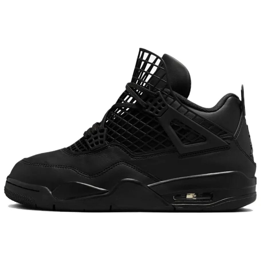 Nike Air Jordan 4 Retro 'Net - Black' Women's Round Toe Laces All Seasons Plain Lightweight Comfortable Sneakers, Shoe, Footwear, Sports Shoes, Classic, Casual Wear, Solid, Sleek Black Upper, True Size, Narrow Fit, Lace-Up, Retro Look