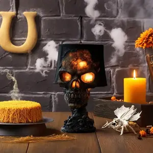 Halloween Lava Skull Lamp Handmade Volcanic Rock Night Light, Spooky Home Party Garden Decoration, Create Mysterious Dark Atmosphere