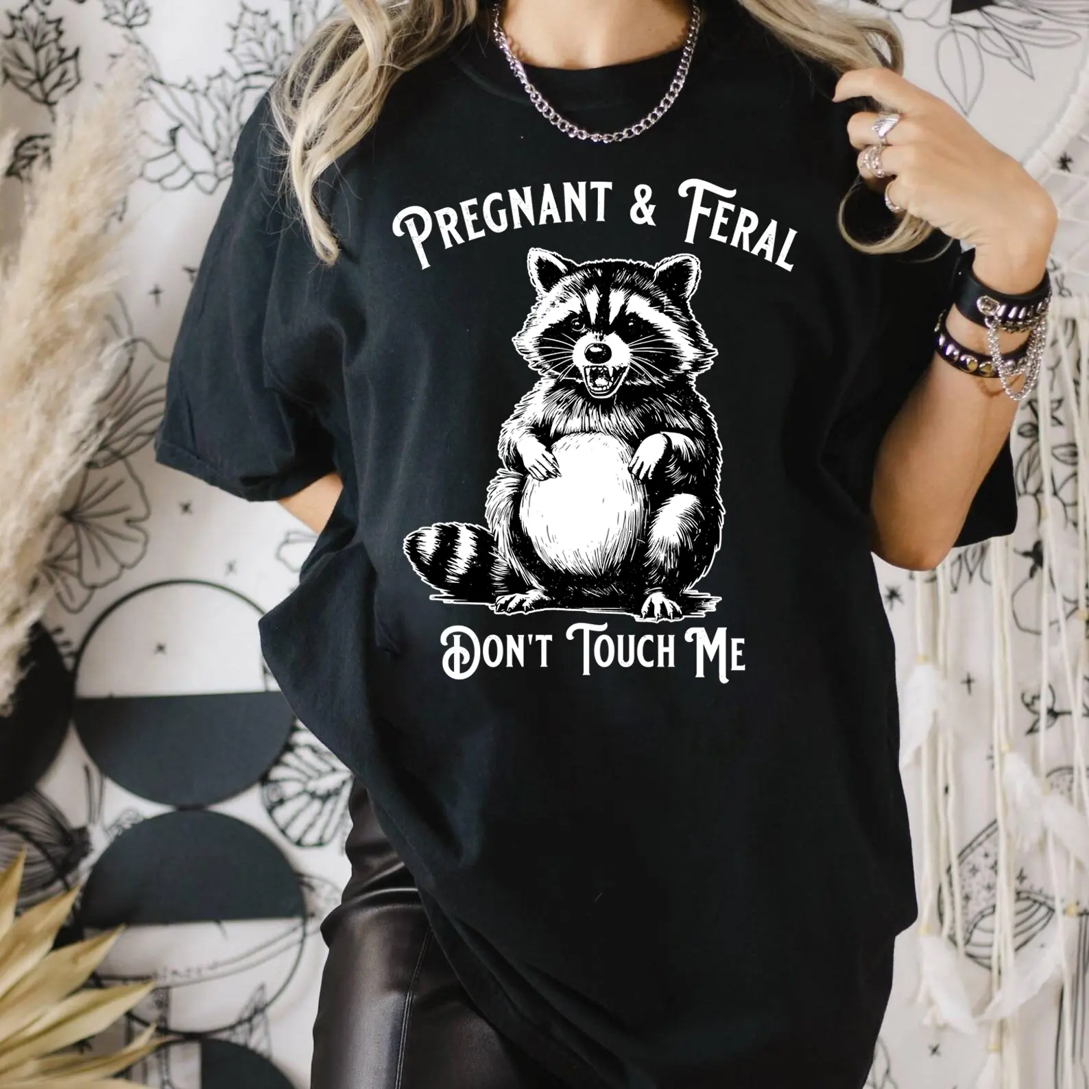 Feral And Pregnant Don't Touch Me Shirt, Feral Raccoon Shirt, Pregnancy Humor Shirt, Wild Pregnant Racoon, Baby Bump Shirt, Mom To Be Gift
