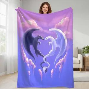 Romantic Dragons Flannel Blanket  Toothless & Light Fury Love Print  Ultra Soft  Lightweight  Warm  Cozy  Perfect for Sofa  Bed  Living Room  Travel  Anniversary Gift  Valentine's Day Present  Housewarming Gift.