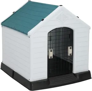 Plastic Dog House, Pet Dog Kennel Water Resistant for Small Medium Sized Dogs with Door, Indoor & Outdoor Use (28" H)