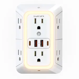 Multi Plug Outlet Surge Protector 6 Outlet Extender with 4 USB Ports (2 USB C) and Night Light, 3-Sided Power Strip with Adapter Spaced Outlets