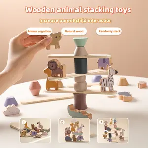 Fun Zoo Stackers Smooth Large Wooden Blocks Toy, Enhances Focus & Hand-Eye Coordination, Christmas Gift for Kids, Unisex Design