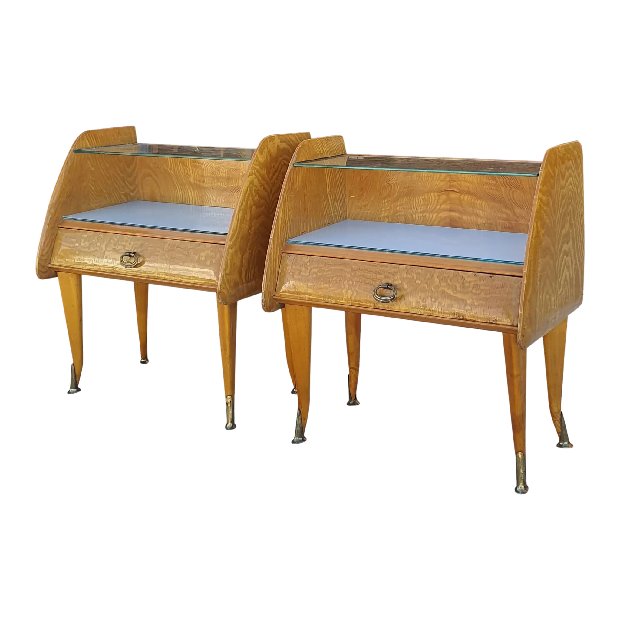 Pair of Vintage Italian Nightstands with Glass Shelving