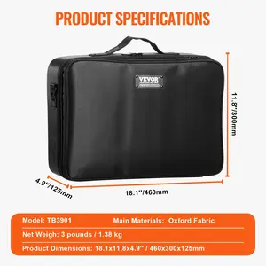 Summervibes VEVOR Makeup Train Case Large Storage 3 Tiers, Convenient Carry With Handle, Strap, Professional Waterproof Oxford Makeup Storage Organizer Box, Heavy Duty Make Up Carrier, Black